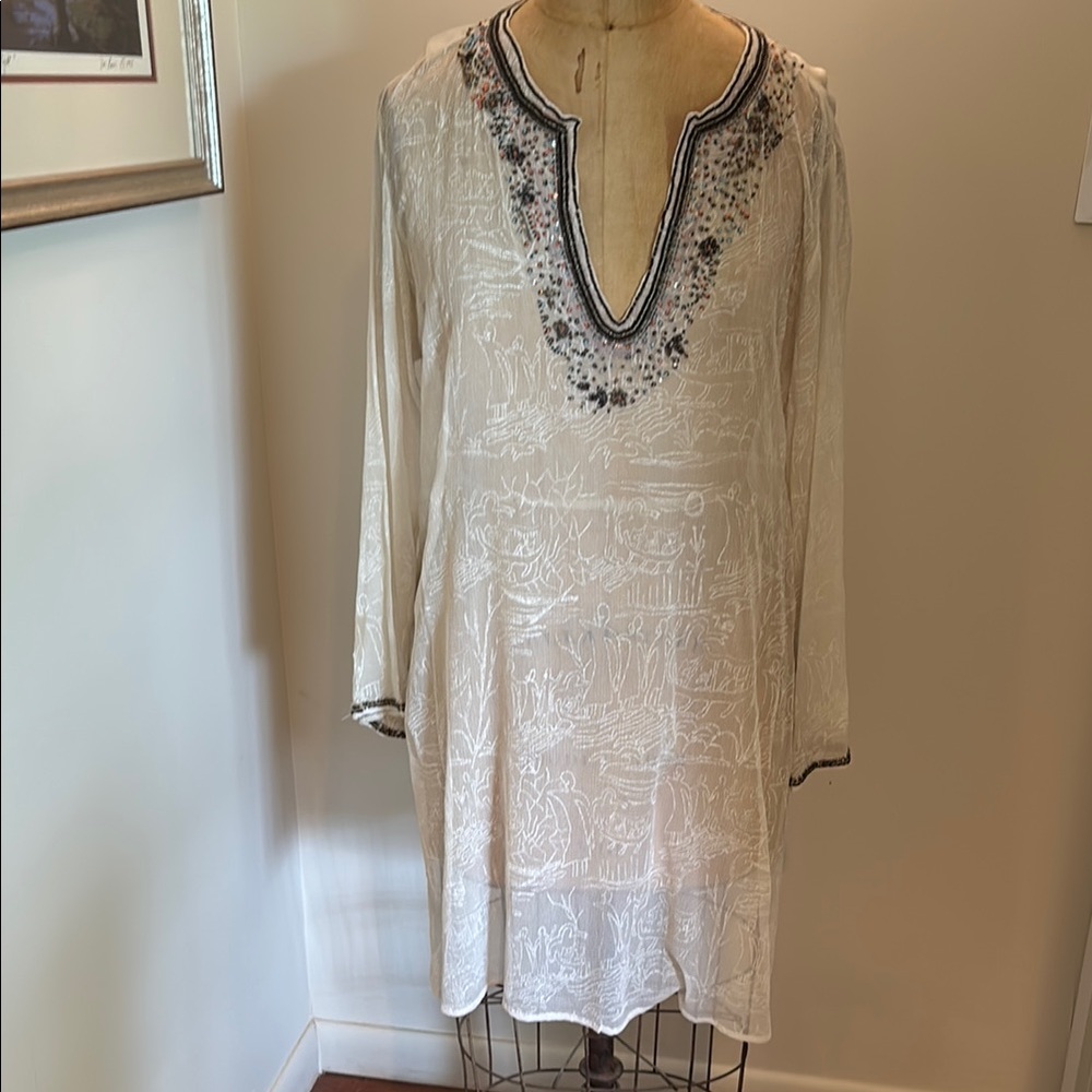 Monique Leshman Silk Tunic with Intricate Embroidery